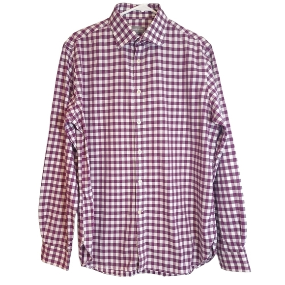 MICHAEL Kors Burgandy GINGHAM Button Shirt - Picture 2 of 7
